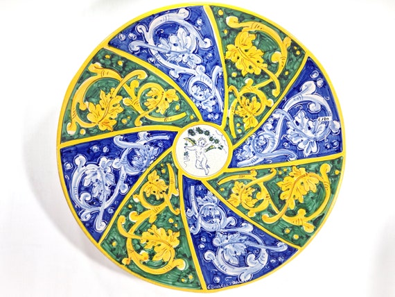50 cm Sicilian ceramic caltagirone plate, wall plate, flat plate, typical Sicilian dish, flat plate, serving plate
