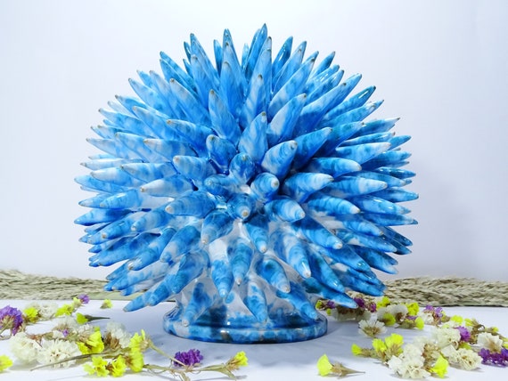 Sea urchin 30 cm of Sicilian handcrafted ceramic, thorn hedgehog, ring holder, table decoration, home design, pencil hedgehog