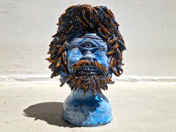 Polyphemus Head The Cyclops, Moorish heads, vases, Sicilian Caltagirone ceramics, Design, home decoration, artisanal ceramics.