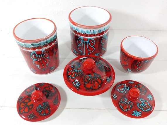 Artisan Sicilian Ceramic Jar Set, Sugar Bowl, Salt Shaker, Biscuits, Coffee Maker, Containers