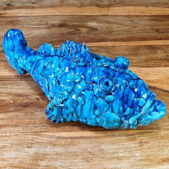 Stylized Sicilian ceramic rock fish entirely hand-modeled, handmade, Sicilian craftsmanship