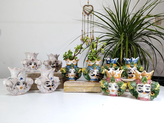 Moor's heads h12, Caltagirone ceramics, Sicilian ceramics, Design, decoration, handmade, pen holder, toothbrush holder, vase