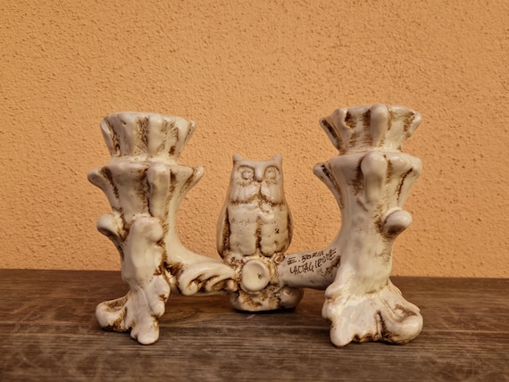 small candle holder with original Sicilian ceramic owl Caltagirone, ceramic owl, ceramic owl, ceramic candle holder