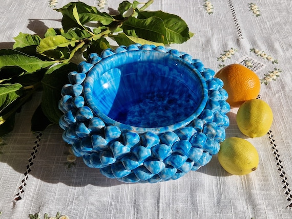 Centerpiece 25 cm bowl Half pine cone Sicilian ceramic Caltagirone cm Artisan made entirely by hand