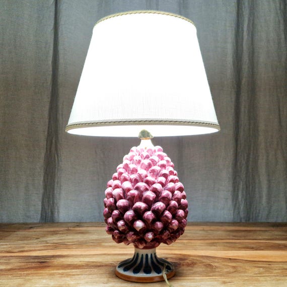 small pine cone lamps, living room light, home decor, handmade, unique piece, Caltagirone ceramic, Sicilian artisan ceramic