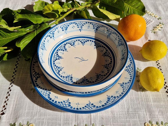 18-piece dinner set in Sicilian artisanal ceramic Caltagirone name Anna Rosa decoration, handmade, colourful, hand painted