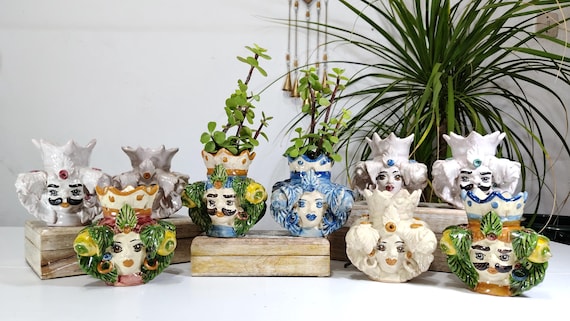 Moorish heads h12 double-sided, front and back, Caltagirone ceramic, Sicilian ceramic, Design, home decoration, handmade