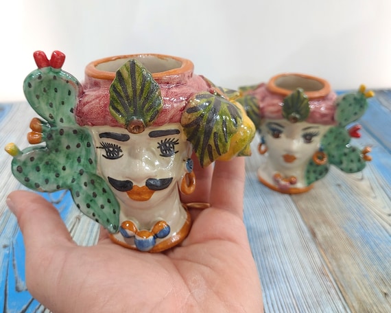 small moor's heads, Caltagirone ceramics, Sicilian ceramics, Design, home decoration, handmade