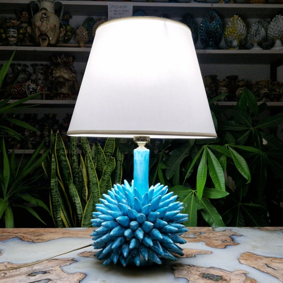 Sicilian handmade ceramic lamp hedgehog, unique pieces, furniture, design, handmade, craftsmanship, Sicilian pine cone