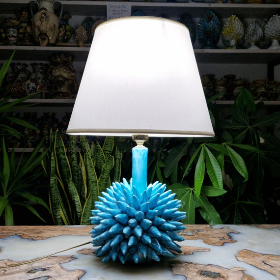 Sicilian artisan ceramic lamp hedgehog, unique pieces, furniture, design, handmade, craftsmanship, Sicilian pine cone