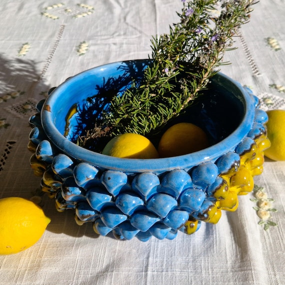 Centerpiece cm 26 bowl Half pine cone Sicilian ceramic Caltagirone Artisan made entirely by hand