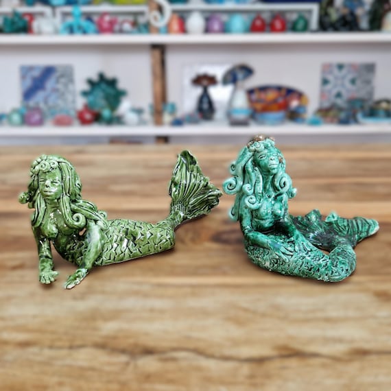 Mermaid sculpted in Sicilian artisan ceramic Caltagirone, sculpture, sea, mermaid.
