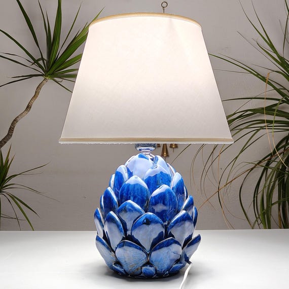 Artichoke lamp, living room light, home decor, handmade, one-of-a-kind, Caltagirone ceramic, Sicilian artisan ceramics