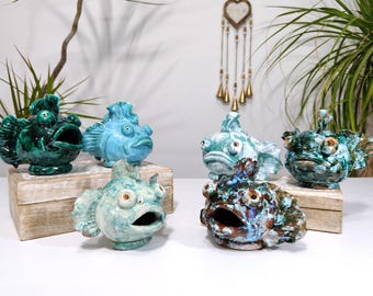Sicilian ceramic frogfish, handcrafted fish, decorative fish, fish pottery, original fish, one-of-a-kind piece