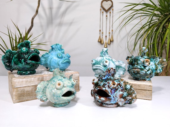 Sicilian ceramic frogfish, handcrafted fish, decorative fish, fish pottery, original fish, one-of-a-kind piece