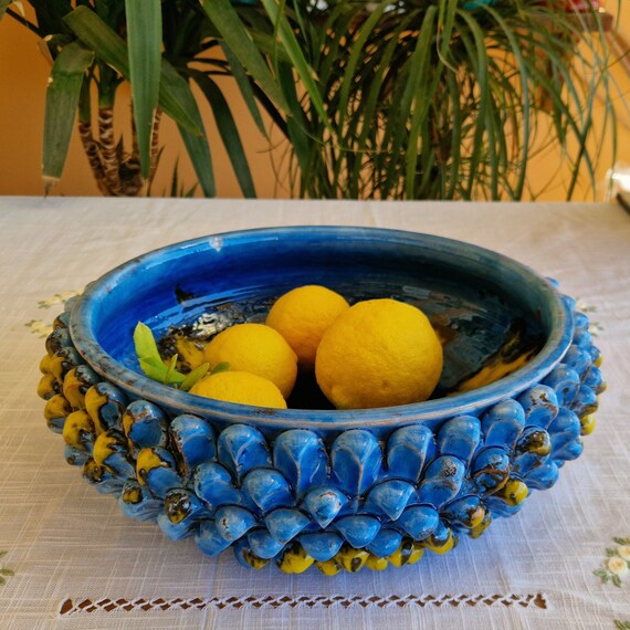 Centerpiece 35 cm Half Pigna Bowl Sicilian Ceramic Caltagirone Artisan made entirely by hand