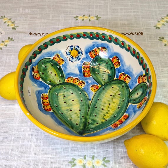 Medium bowl 25 cm, centerpiece, bowls, trays, appetizers, salad bowl, tureen, Sicilian Caltagirone ceramics handcrafted