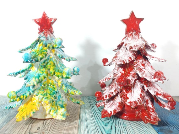 handmade Sicilian ceramic Christmas trees, ceramic, handmade, unique piece, handmade, design, home furnishings, made in sicily