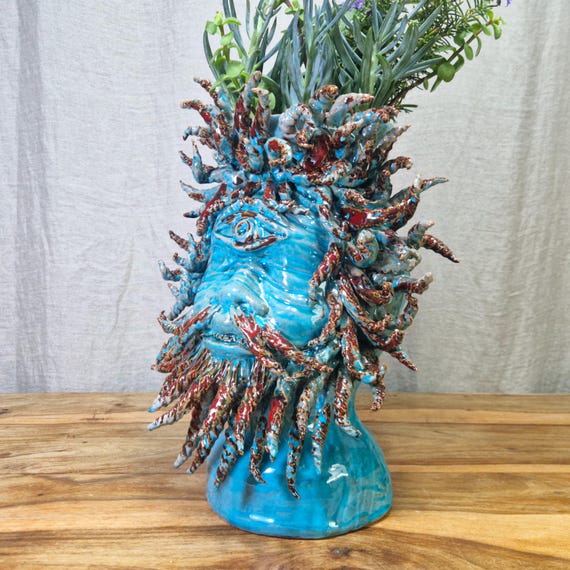 Polyphemus Head The Cyclops, Moorish heads, vases, Sicilian Caltagirone ceramics, Design, home decoration, artisanal ceramics.