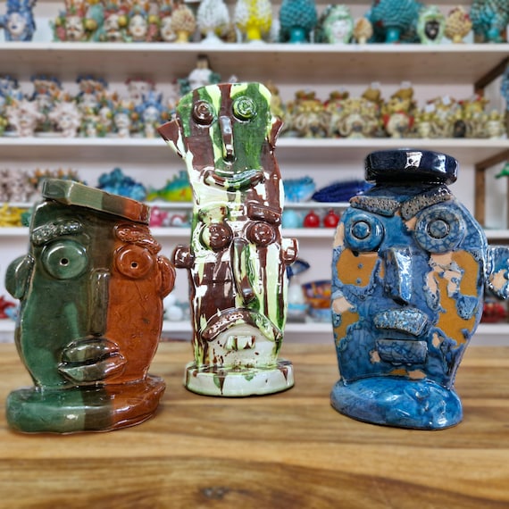 Totem in Sicilian artisanal ceramic, Totem, myth, antiquity, mystery, sculpture, furniture, unique pieces, special furniture.