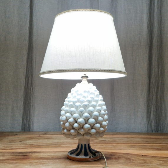 small pine cone lamps, living room light, home decor, handmade, unique piece, Caltagirone ceramic, Sicilian artisan ceramic