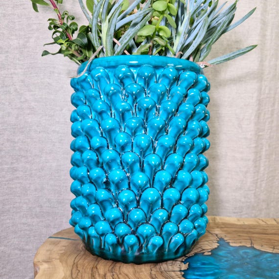 Pinecone Vase H.26 L.20 cm Sicilian Artisan Ceramics made entirely by hand, vase holder, caspò, vase, pine cone,