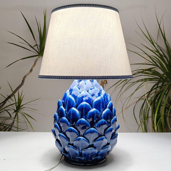Large artichoke lamp, living room light, home decor, handmade, one-of-a-kind, Caltagirone ceramic, Sicilian artisan ceramics