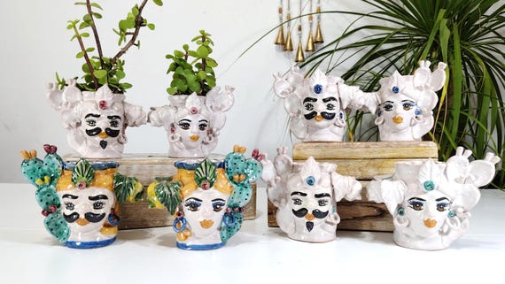 Moor's heads h11, Caltagirone ceramics, Sicilian ceramics, Design, decoration, handmade, pen holder, toothbrush holder, vase