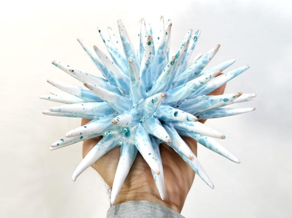 Sea urchin 20 cm handmade Sicilian ceramic multicolor, sea urchin spines, ring holder, table decoration, home design, pencil sea urchin