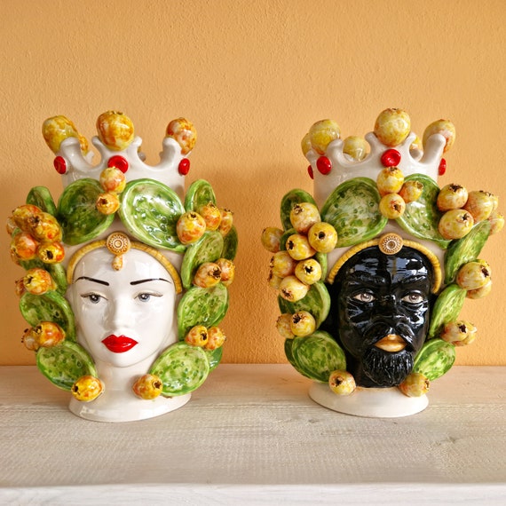 Sicilian Moorish heads, vases, Caltagirone ceramics, Design, home decoration, Sicilian craftsmanship, faces, visages, vases