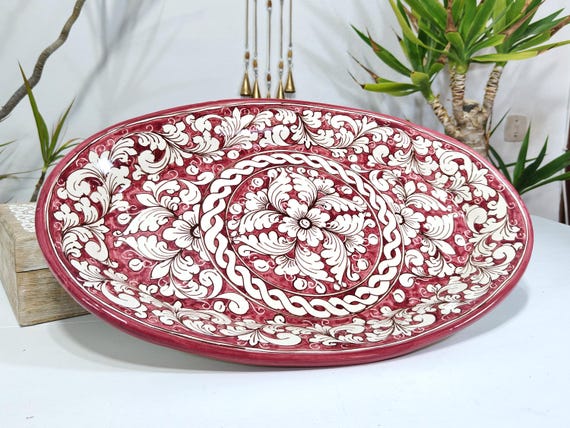 50 cm large oval plate in Sicilian artisan ceramic from S. Stefano di Camastra, antique plate, cup, tray