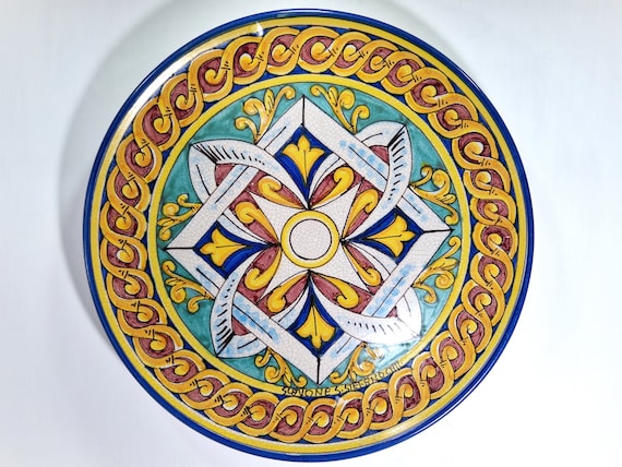37 cm Sicilian ceramic plate, wall plate, flat plate, typical Sicilian plate, flat plate, serving plate