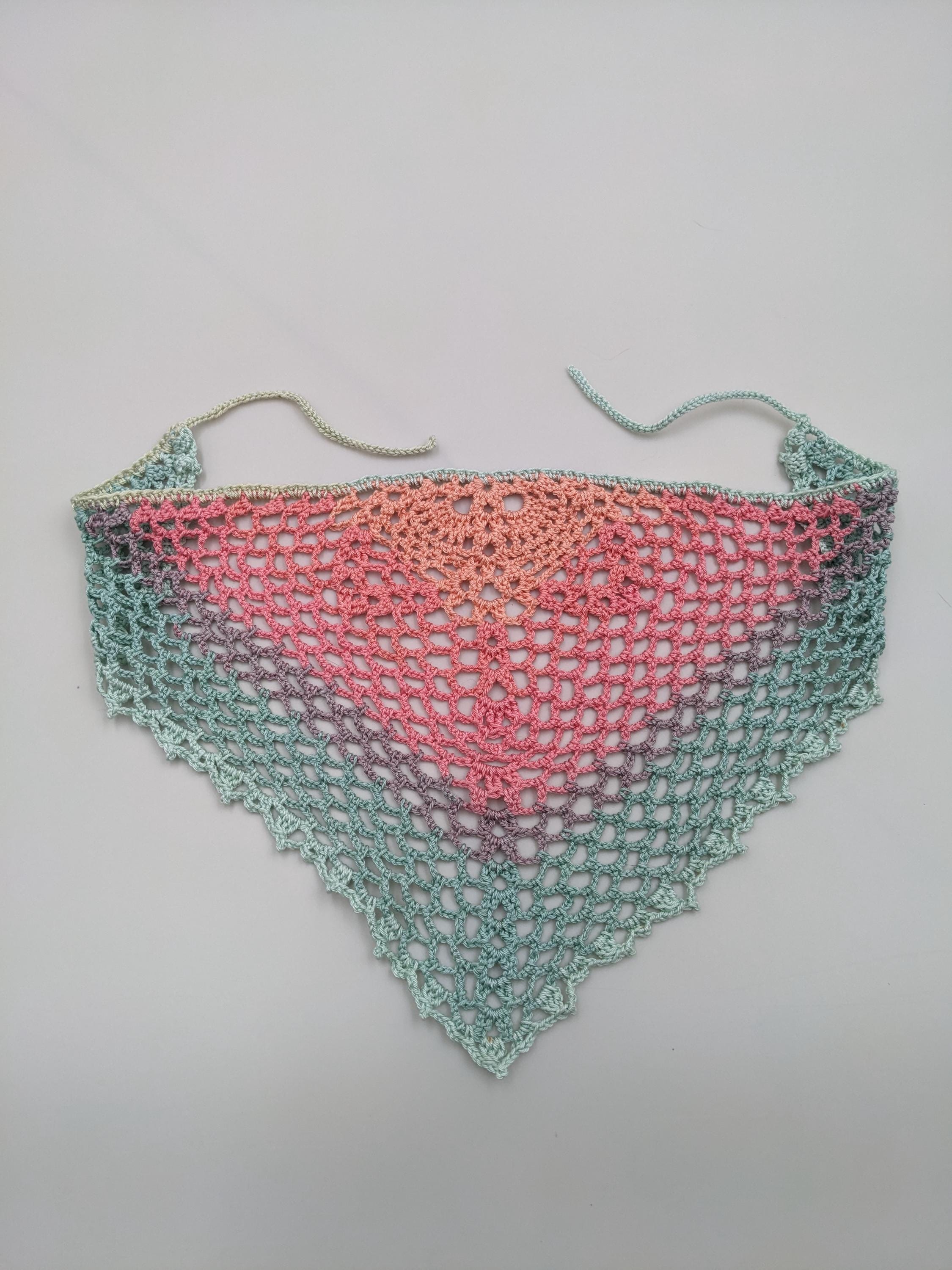 Handmade Crochet Bandana - Sakura Lace Triangle Head Scarf - Ombre Pastel - Japanese-Inspired Crochet - Cottagecore Fairycore