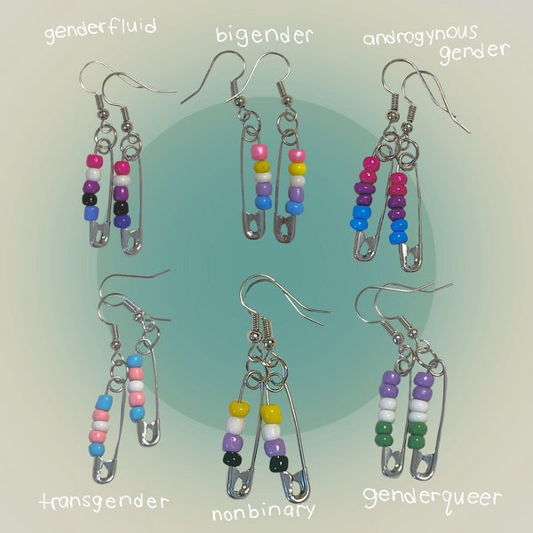 LGBTQ+ GENDER PRiDE HYPO-ALLERGENiC safety pin earrings for sensitive ears