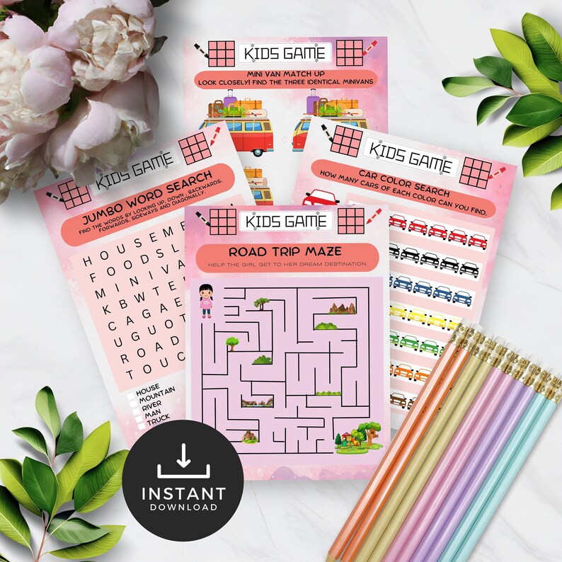 Pink PRINTABLE Road Trip Games for Kids PDF DIGITAL File Download ...