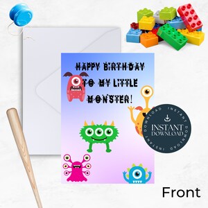 Happy Birthday to my Little Monster PRINTABLE PDF file, Kid&#39;s Birthday Card, Version 1