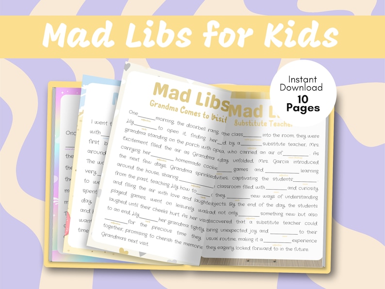 PRINTABLE Kids Mad Libs PDF Instant Download, 10 Pages of Fun 10 Hilarious Stories, Language ...