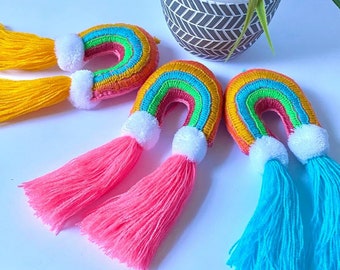 Embroidered Rainbow Tassel Keychain, Colorful Bag Accessory