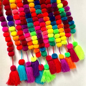 Mexican Pom Pom Garland, Handmade Fiesta Decor, Colorful Boho Ornament, Artisan Party Decoration, Special Gift for Her, Stocking Stuffer
