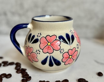 Hand-Painted Ceramic Flower Talavera Mug: Flowers of March Mug