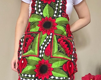 Mexican Embroidered Floral Apron: Fiesta Kitchen Decor