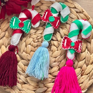 Handmade Embroidered Candy Cane Ornament: Mexican Christmas Decor