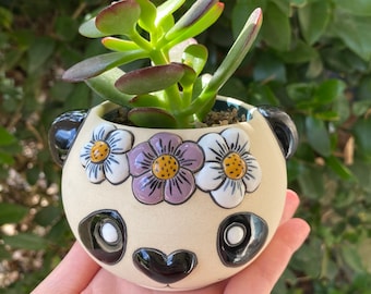 Hand-Painted Mini Panda Ceramic Planter Pot with Drainage