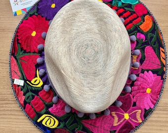 Embroidered Floral Palm Sun Hat (Size L)
