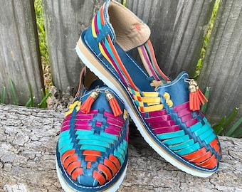 Colorful Woven Leather Huarache Sandals: Boho Hippie Shoes