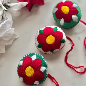 Embroidered Poinsettia Ornament: Mexican Christmas Tree Decoration
