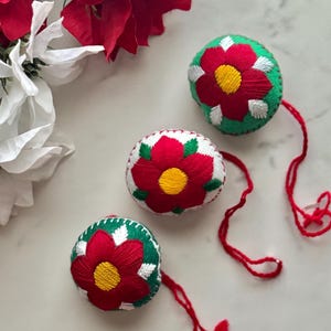 Embroidered Poinsettia Ornament: Mexican Christmas Tree Decoration