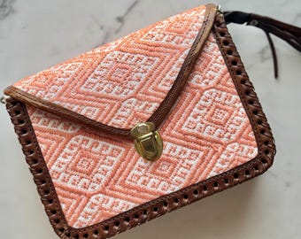 Handmade Tooled Leather Woven Bag: Mexican Crossbody Purse