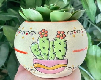 Hand-Painted Mini Ceramic Succulent Planter Pot with Drainage