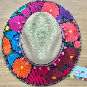 Colorful Floral Sun Hat, Mexican Palm Hat, Embroidered Hat, Mexican Sombrero, Embroidered Hat Mexican, Mother&#39;s Day Gift